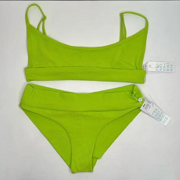 NWT Frankie’s Bikinis Gavin Ribbed bikini set XL neon green - Picture 5 of 16